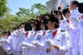 Indonesian Flag Raisers singing National Anthem