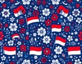 Indonesian Flags with Red White Floral Pattern Background Royalty Free Stock Photo