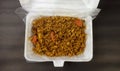 Indonesian food that called Fried rice in styrofoam box Royalty Free Stock Photo