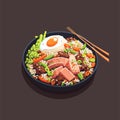 Indonesian Food fried rice or Nasi Goreng. tasty authentic traditional asian dishes flat vector illustration for poster banner