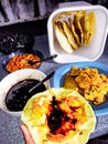 Indonesian food : karupuak sate and tempe mendoan