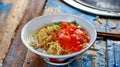 Indonesian food, mie ayam, noodles with chicken
