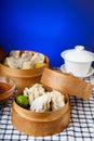 Indonesian Food Siomay Bandung with blue dark background Royalty Free Stock Photo