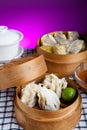 Indonesian Food Siomay Bandung with purple dark background Royalty Free Stock Photo