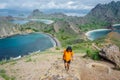 Indonesian girl on Padar island in the waters of the Komodo Islands