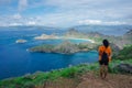 Indonesian girl on Padar island in the waters of the Komodo Islands