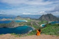 Indonesian girl on Padar island in the waters of the Komodo Islands