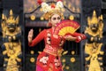 Indonesian girl with traditional costumn dance in bali temple