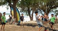 Indonesian guys playing football on the beach, Indonesia, Bali, Gili Island September 2019