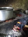 Indonesian Java Tradisional kitchen cooking make burn Wood