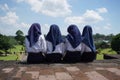 Blitar, East Java, Indonesia, April 15th, 2021 : Indonesian Junior High School student spent a holiday on Penataran Temple, Blitar