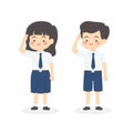 Indonesian Junior High School Uniform Kids Salute Cartoon Vector