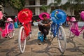 Indonesian man with bikes for rent, Jakarta, Indonesia Royalty Free Stock Photo