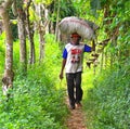 Indonesian Man carrying sack of grass