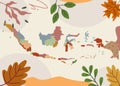 Indonesian map design banner with frame autumn plant leaf and flowers decoration flat style