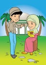 Indonesian muslim couple talking