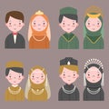 Indonesian muslim wedding couple avatar collection