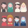 Indonesian muslim wedding couple illustration Royalty Free Stock Photo