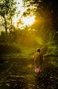 Indonesian old woman walk in the morning