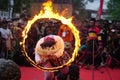 Indonesian people perform bantengan dance. Bantengan is one of the delights of East Java