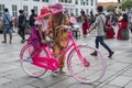 Indonesian people rent bikes and ride them around at Fatahillah Square in Jakarta, Indonesia Royalty Free Stock Photo