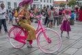 Indonesian people rent bikes and ride them around at Fatahillah Square in Jakarta, Indonesia Royalty Free Stock Photo