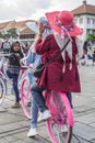 Indonesian people rent bikes and ride them around at Fatahillah Square in Jakarta, Indonesia Royalty Free Stock Photo