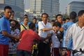 Indonesian President Joko Widodo while cycling greets residents Royalty Free Stock Photo