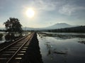 Indonesian Railroad track in the middle of Lake.