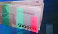 Indonesian Rupiah Currency With Green And Red Graphics