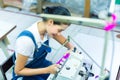 Indonesian seamstress in a textile factory Royalty Free Stock Photo