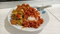 Indonesian street food, called warteg rice with side dishes