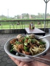 Indonesian street food, Mie Ayam, noodles with chicken