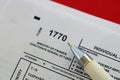 Indonesian tax form 1770 Individual Income Tax Return and pen on table Royalty Free Stock Photo