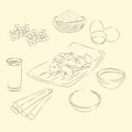 Bada Reuteuk Illustration & Ingredients, Food From Aceh Indonesia, Sketch Style