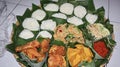 Indonesian various food for thanksgiving. Indonesian call it nasi berkat Royalty Free Stock Photo