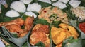 Indonesian various food for thanksgiving. Indonesian call it nasi berkat Royalty Free Stock Photo