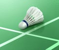 Indoor Badminton ball on green Badminton court Royalty Free Stock Photo