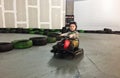 Indoor carting boy motion blur Royalty Free Stock Photo