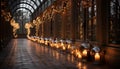 Indoor cathedral, illuminated by candlelight, exudes spirituality and elegance generated by AI