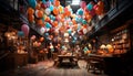 Indoor celebration fun party with colorful decorations, balloons, and drinks generated by AI