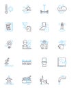 Indoor cleaning linear icons set. Dusting, Sweeping, Mopping, Scrubbing, Vacuuming, Polishing, Disinfecting line vector Royalty Free Stock Photo