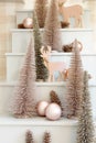 Wooden reindeer and Christmas tree ornament display Royalty Free Stock Photo