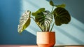 Indoor elegance with Calathea plant in a clay pot. Royalty Free Stock Photo