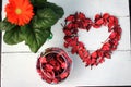 Indoor flower and heart shape of rose petals