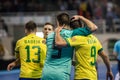 Indoor footsal match of national teams of Spain and Brazil at the Multiusos Pavilion of Caceres Royalty Free Stock Photo