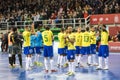 Indoor footsal match of national teams of Spain and Brazil at the Multiusos Pavilion of Caceres Royalty Free Stock Photo