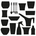Indoor gardening icons. Flowerpots and tools Royalty Free Stock Photo