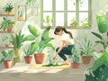 Indoor Gardening - Woman Tending Plants at Home