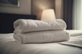 home towel luxury service resort fresh bed white hotel room. Generative AI. Royalty Free Stock Photo